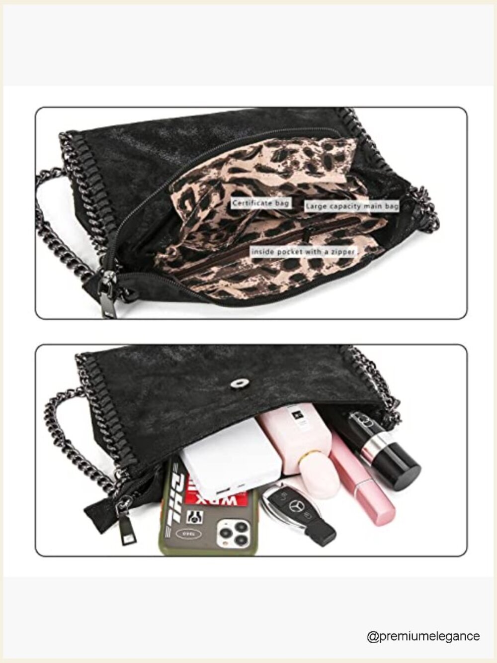 Retractable Chain Crossbody Clutch Purse PU Leather Shoulder Bag - Picture 6 of 7